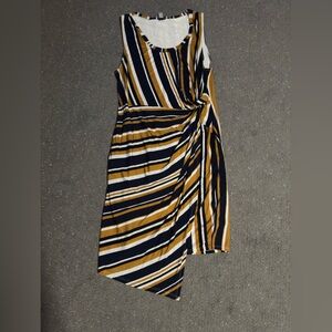 Allison Joy Navy, Mustard & White Striped Knot-Detail Dress